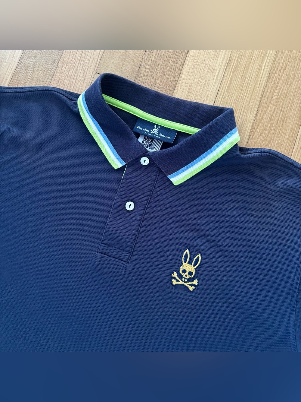 Psycho Bunny Polo Shirt Mens 7 XXL St Lucia Navy Blue Neon Gold Matte Pique